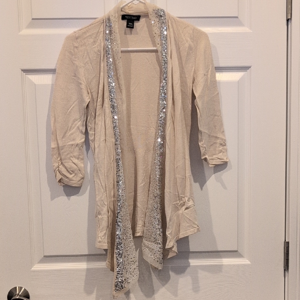 Beige Cardigan with Silver Sequin Trim